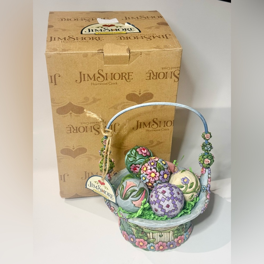 Jim Shore BLOSSOMS OF SPRING Basket Set W/ 7 Floral Eggs Balls 4009235 & Box